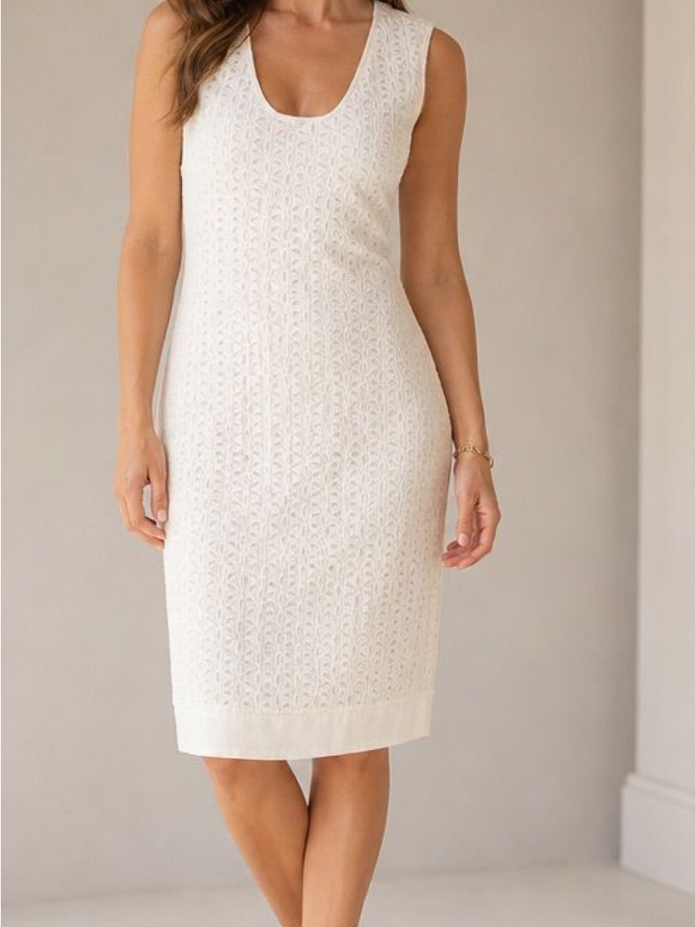 Derek Lam Cream Sleeveless Lace-Texture Midi Dress